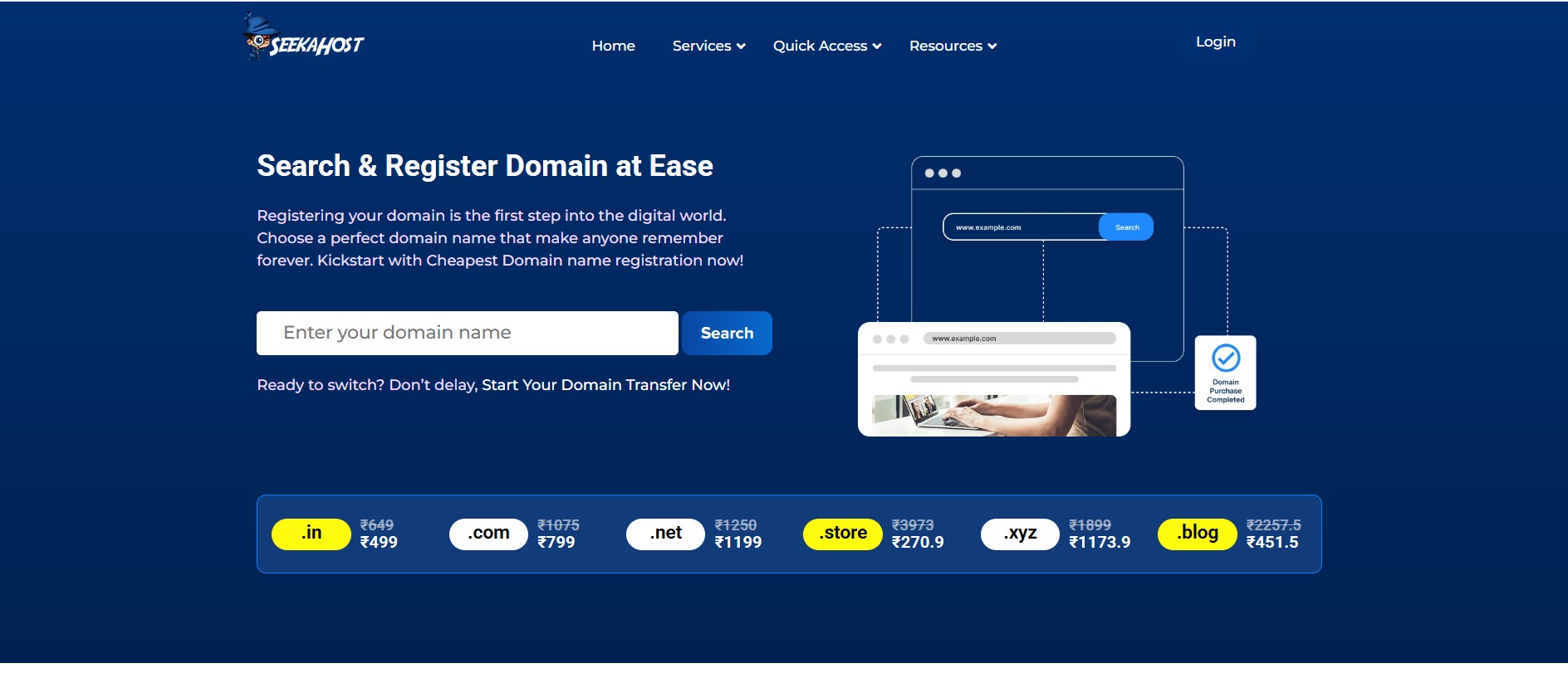 Cheap .COM domain registrar in India