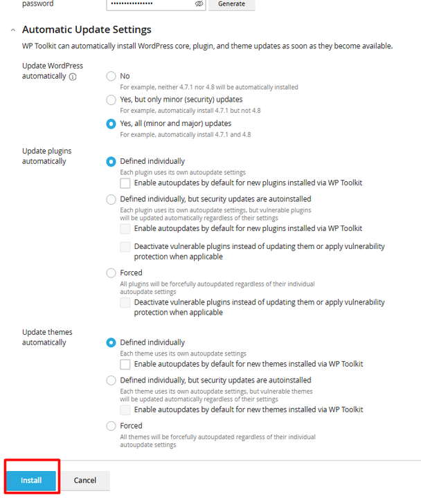 Auto Update WordPress using WP Toolkit