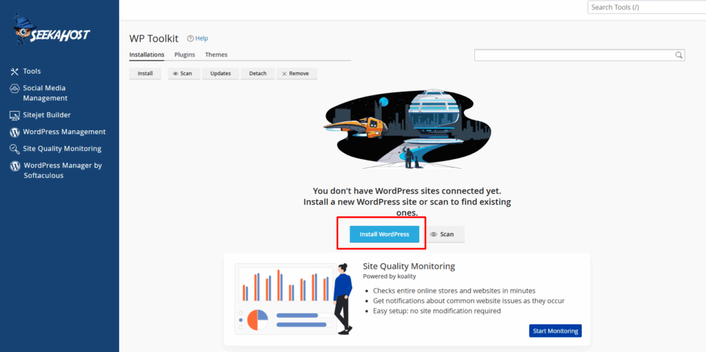 Install WordPress using WP toolkit