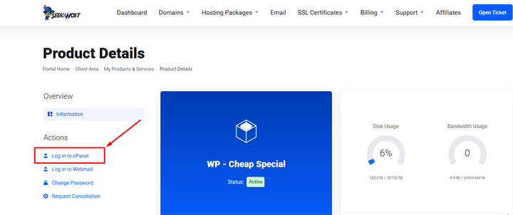 Login cPanel From SeekaHost India