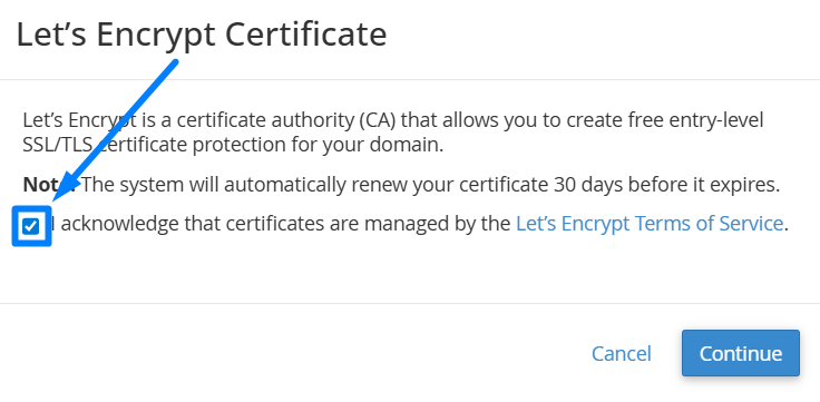 Let's Encrypt SSL Accept Terms