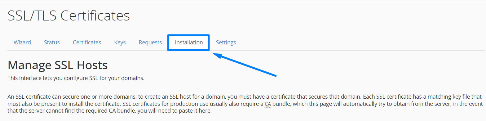 SSL Certificates - Installation option