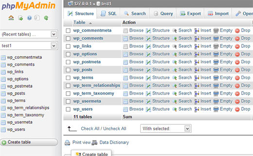phpmyadmin database