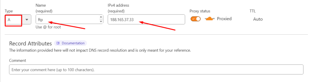 Add A Record for FTP Cloudflare