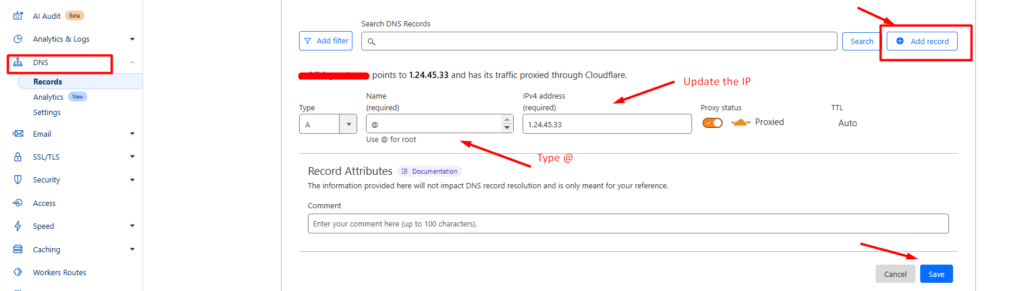 Add A Record in DNS Cloudflare