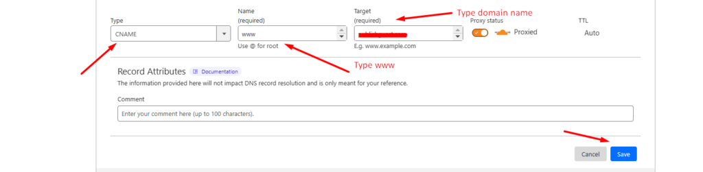 Add CNAME Record in DNS Cloudflare