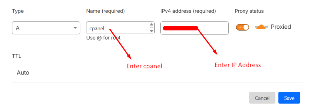 cpanel A record cloudflare