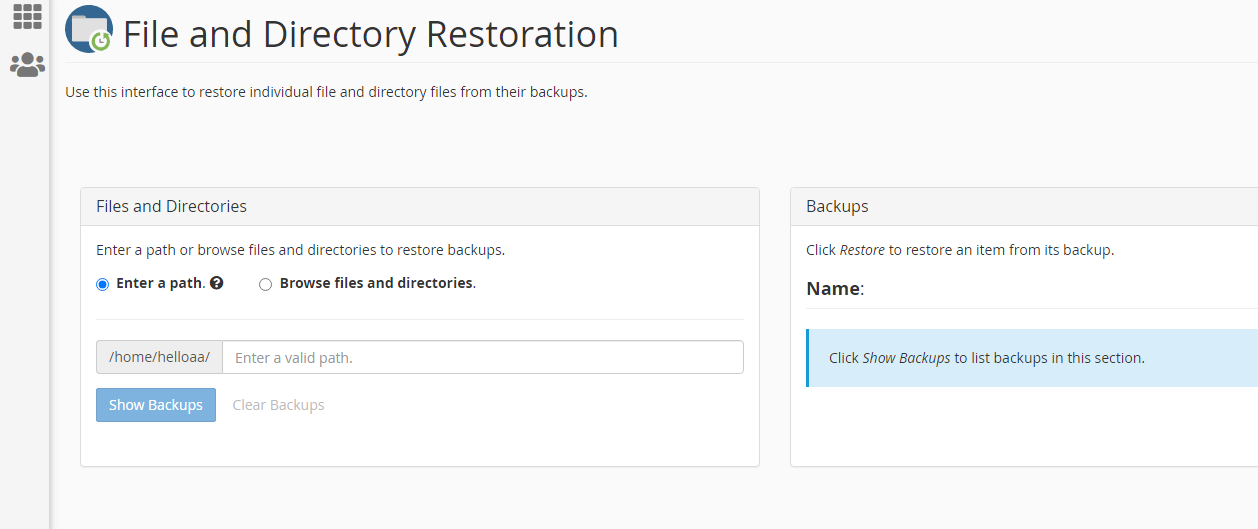 File and directory restoration page