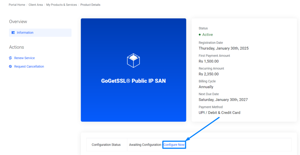 Configure Now - SSL Certificate