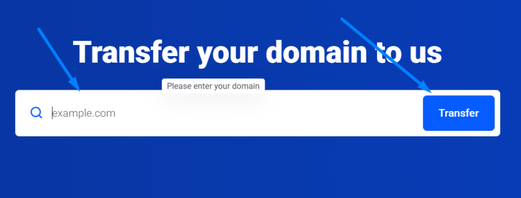 Enter domain name to transfer