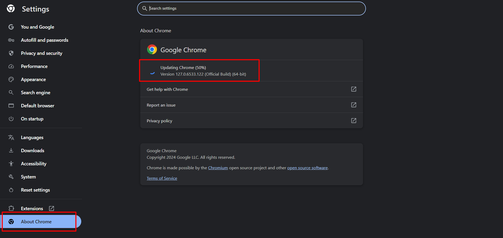 About Chrome - Auto update