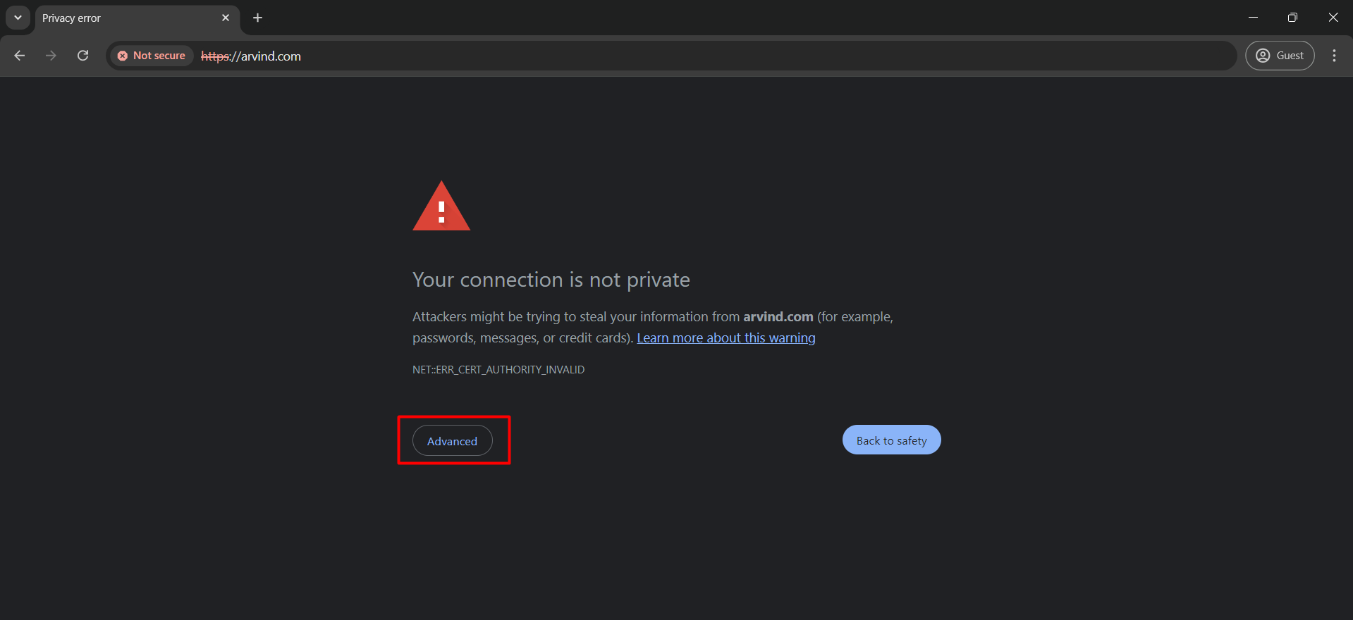 Advanced button in WebPage