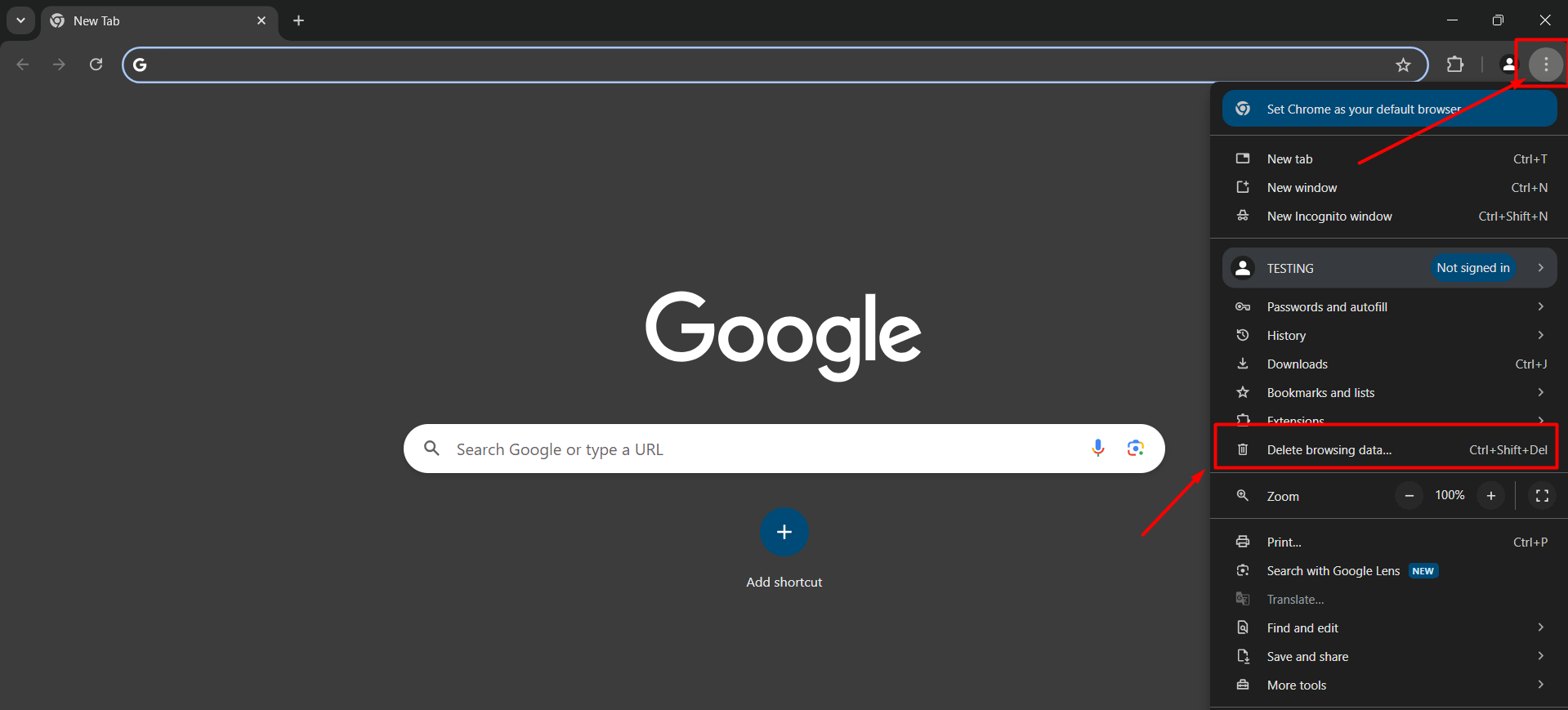 Clear Browser Data - Settings
