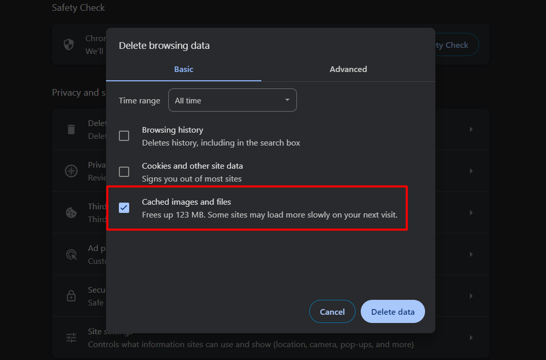 Clear Cached Images and Files