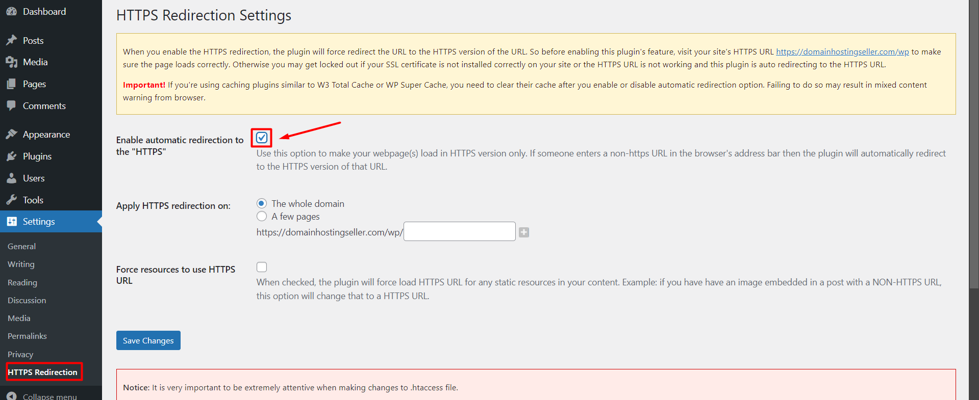 Enable Automatic Redirection to the HTTPS