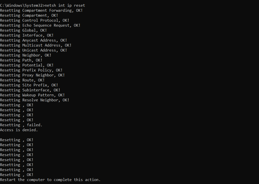 Reset Network Setting - Command
