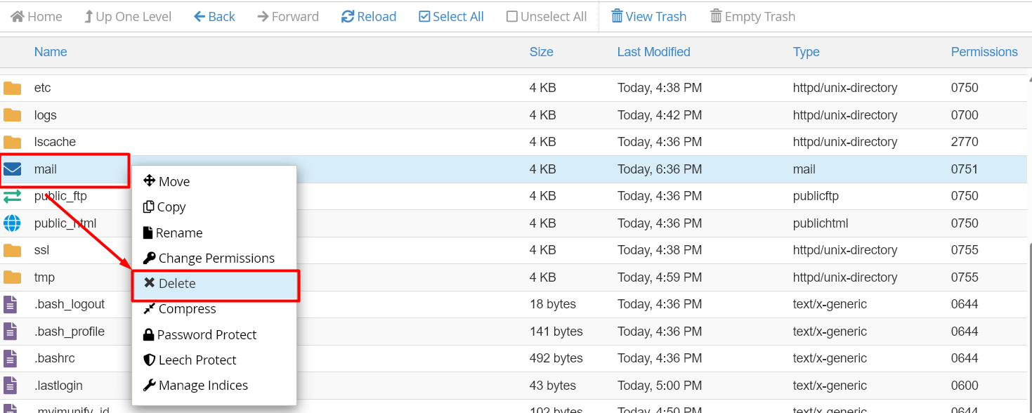 Delete Mail Directory - cPanel