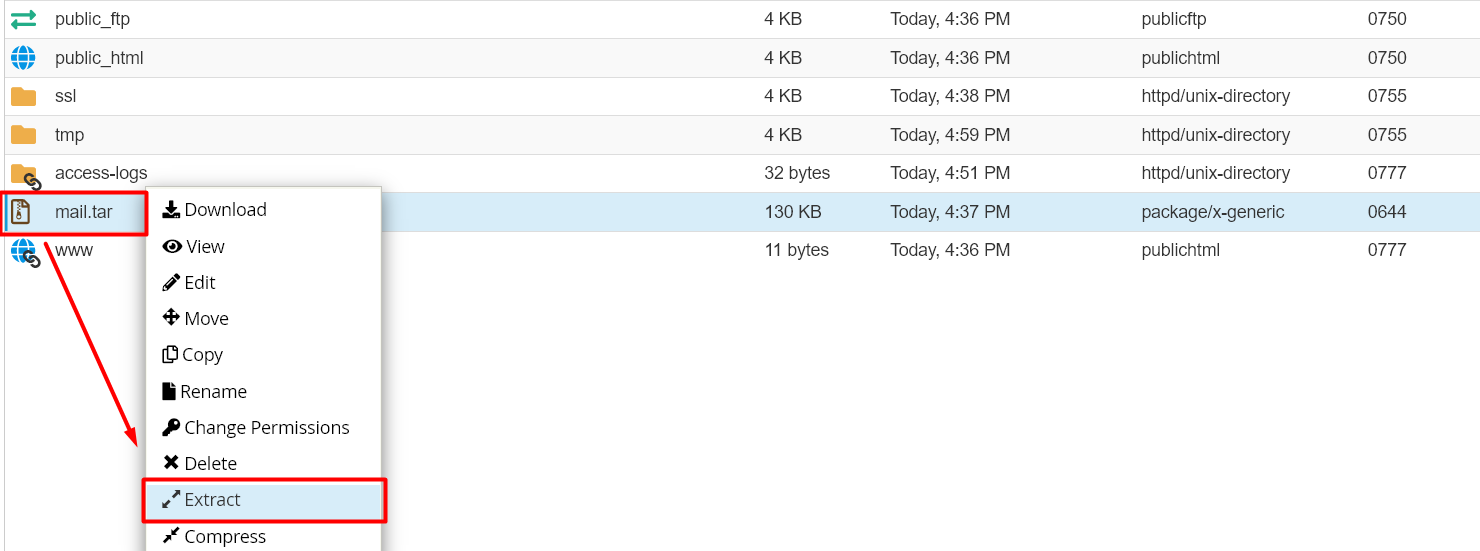 Extract option - cPanel
