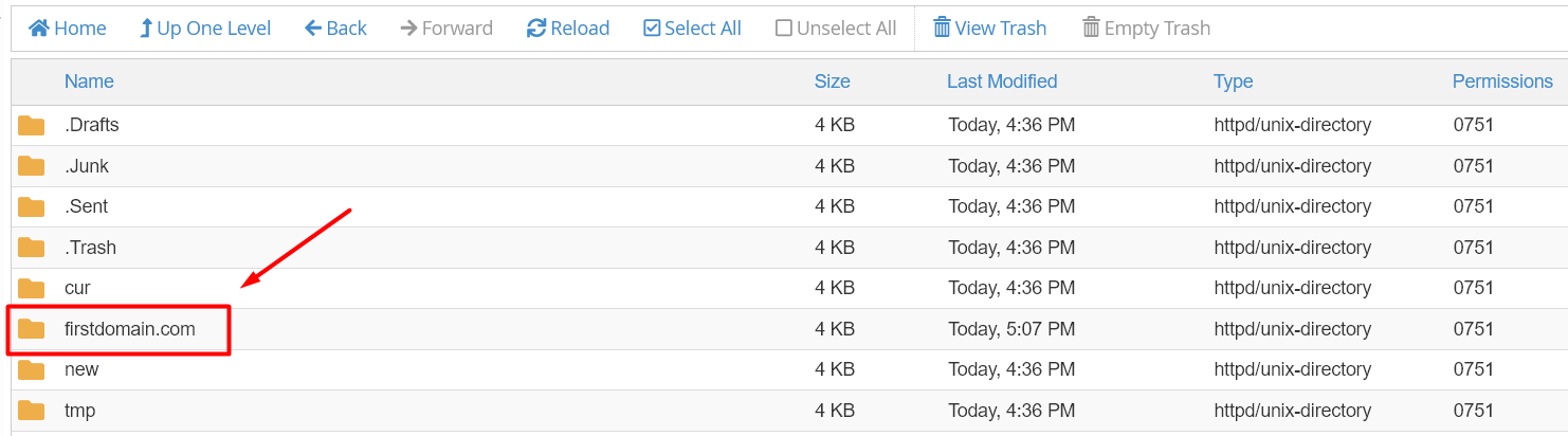 Select Domain Name Directory - cPanel