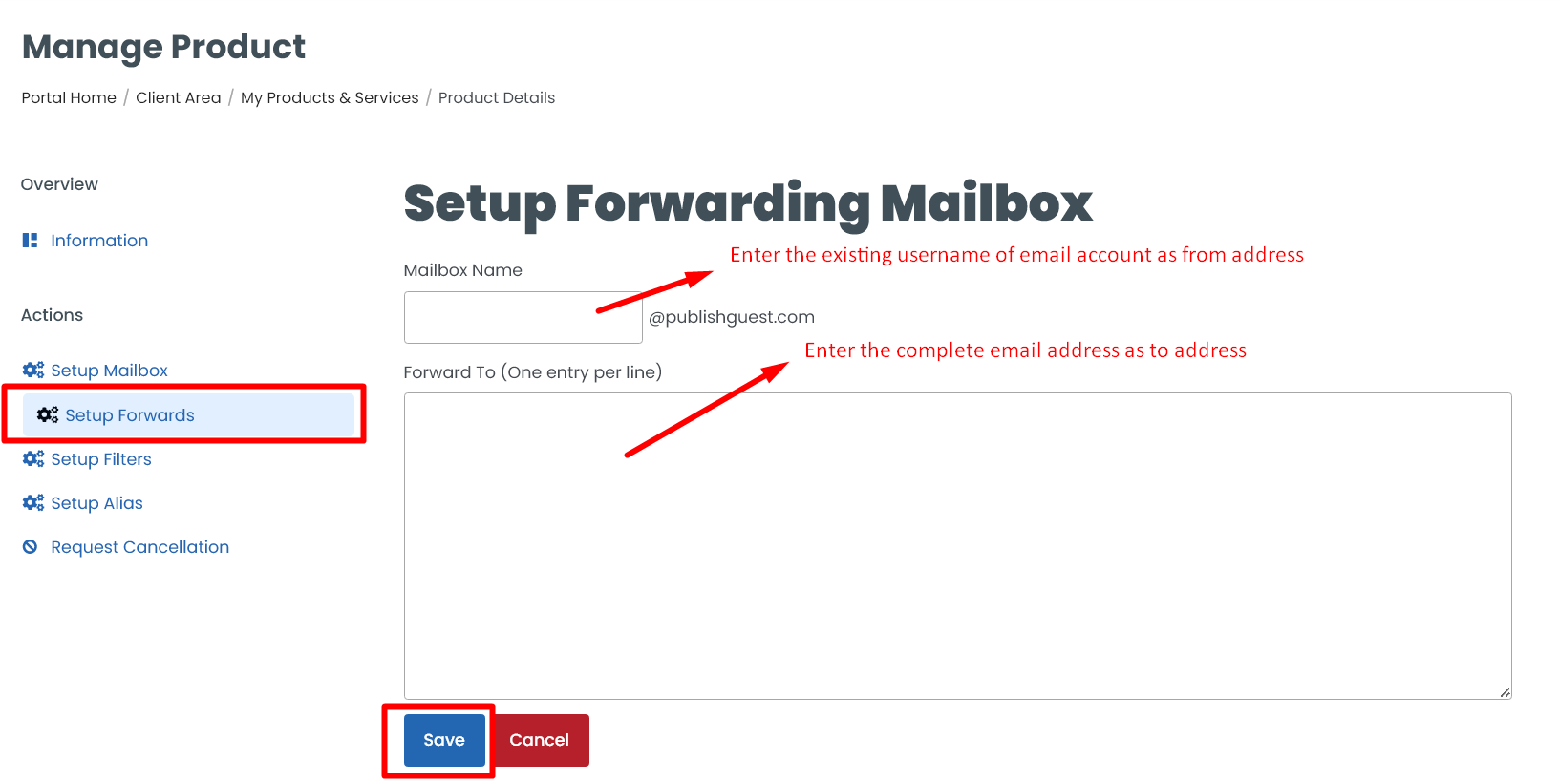 Setup Forwarding Mailbox