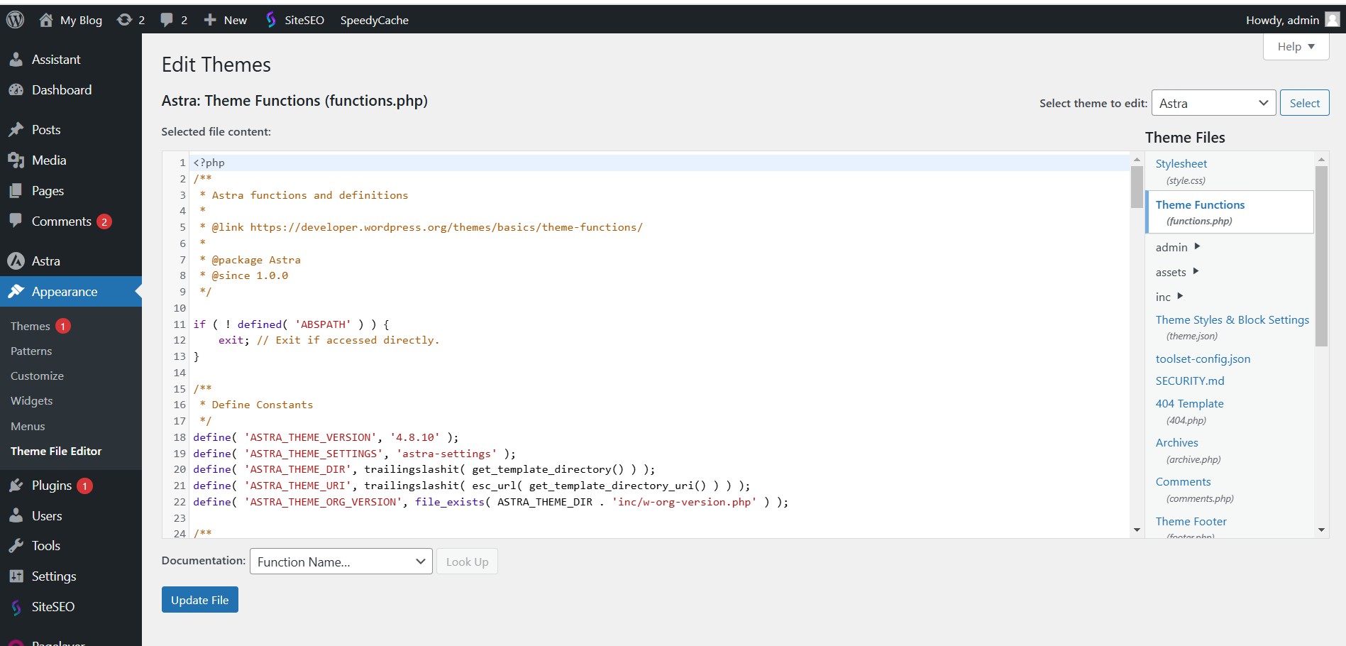 function.php file editor