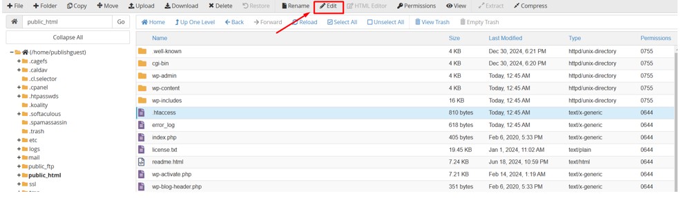 Click Edit htaccess file