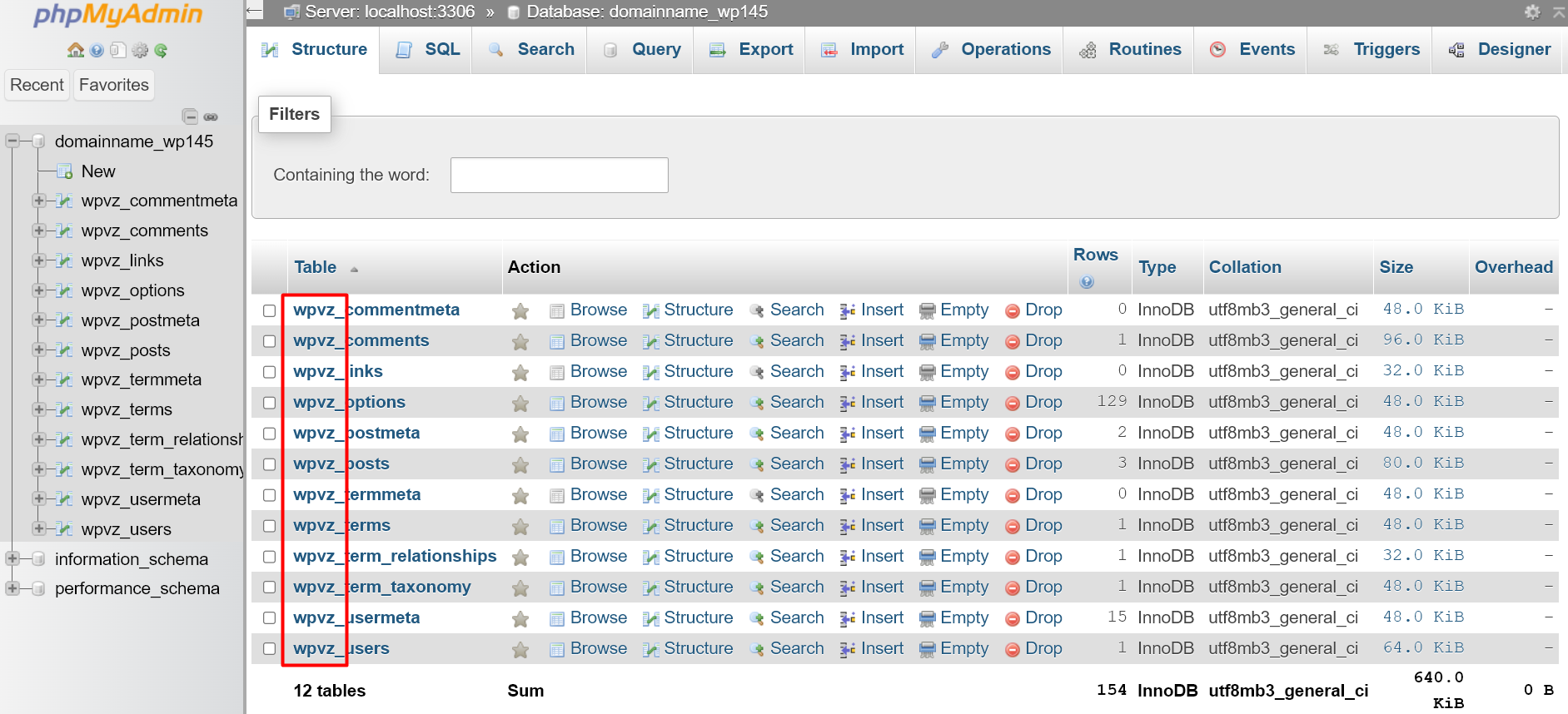 Database Table Prefix