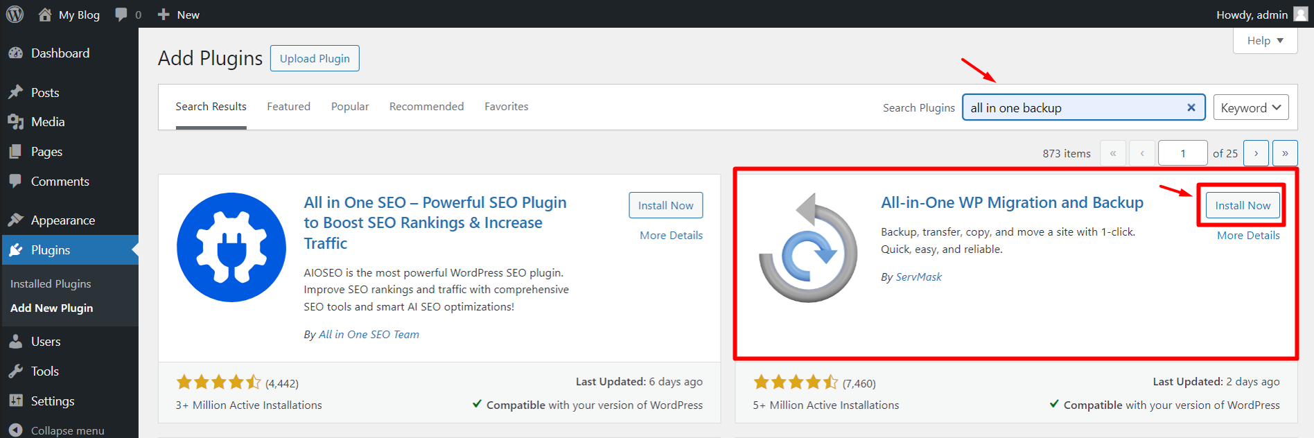 install all in one migration plugin