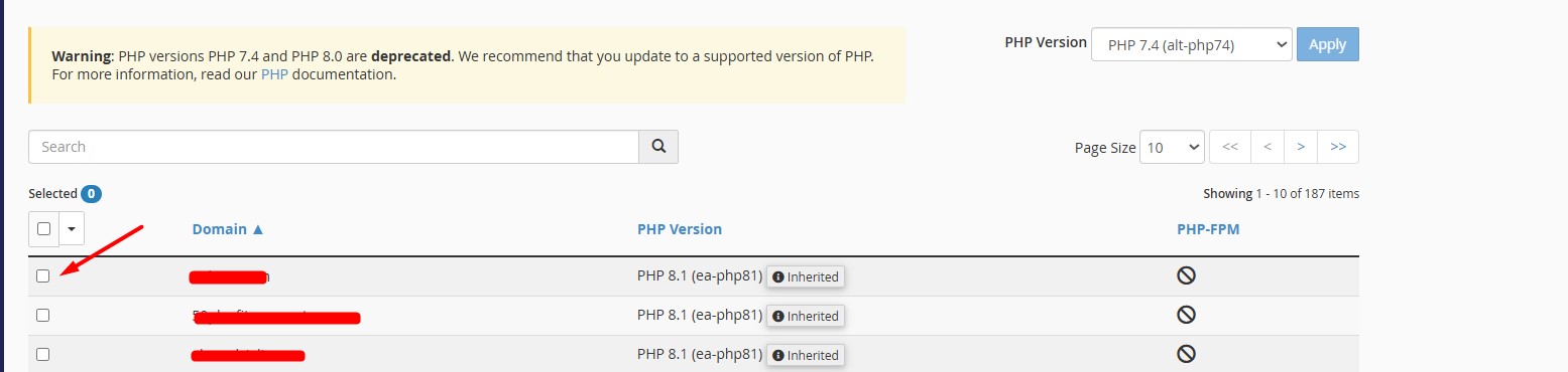 Choose domain to set PHP