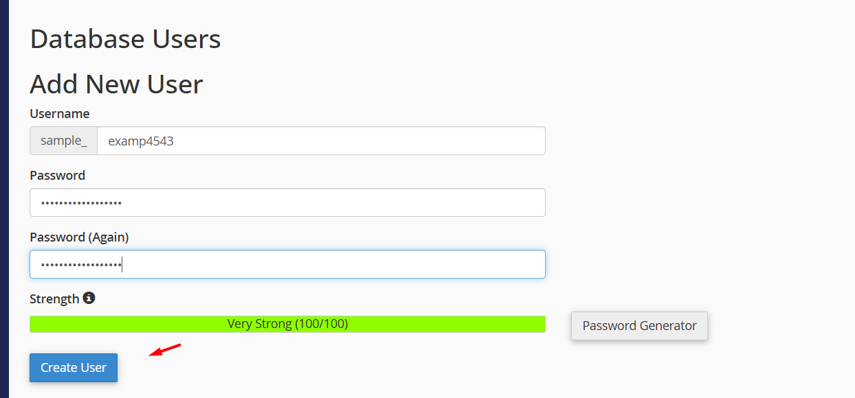 Add New Database User cPanel