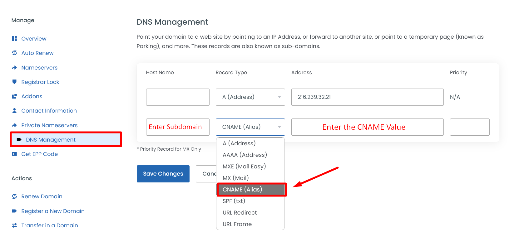 Update Wix CNAME Record in Domain
