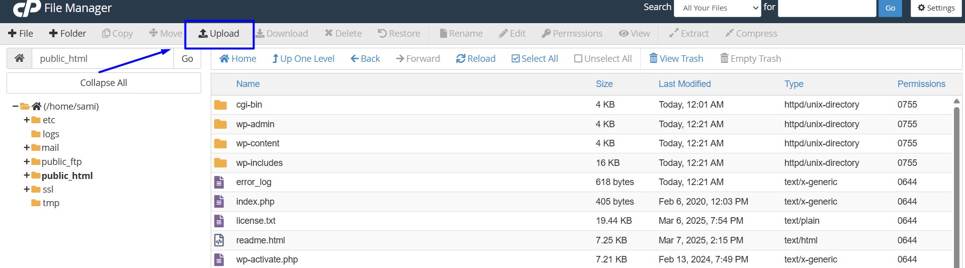 Click upload option