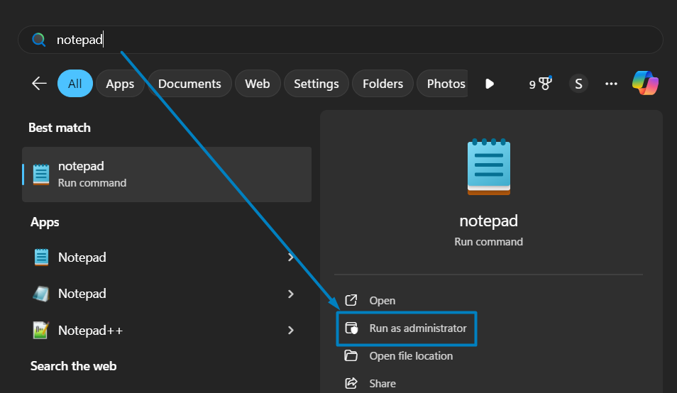 Notepad - Run as Admin