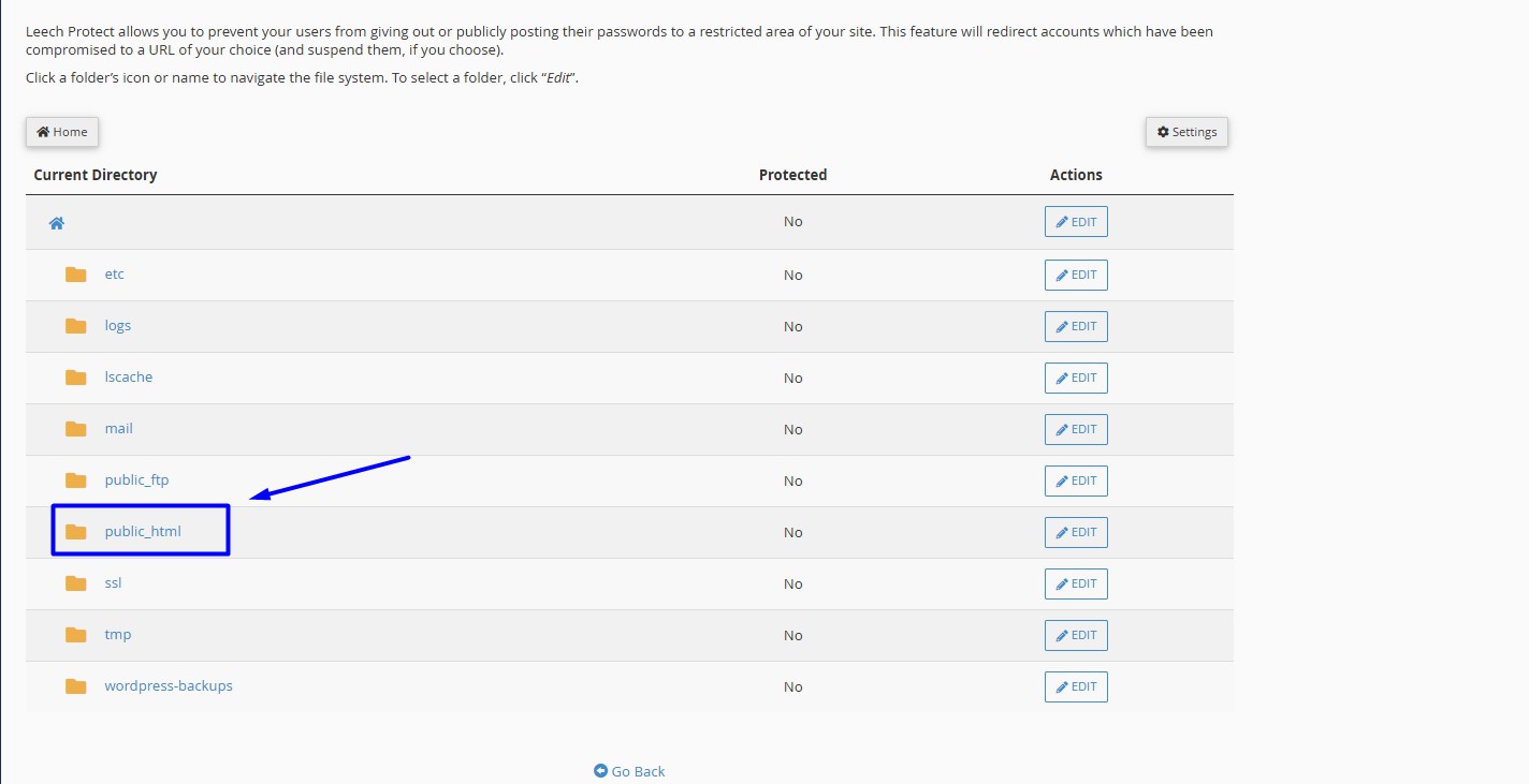Select Public html folder