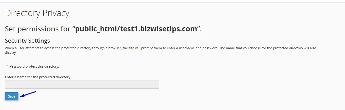 Untick the password protect directory