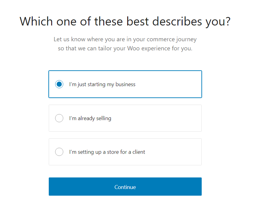Choose Business Type - WooCommerce