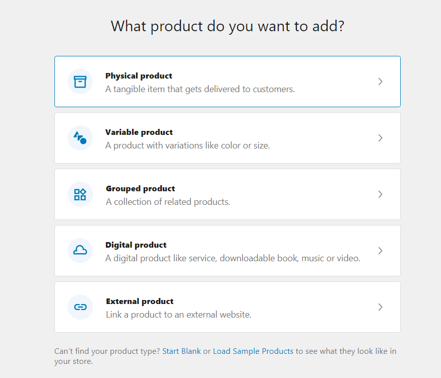 Choose Product Type - WooCommerce