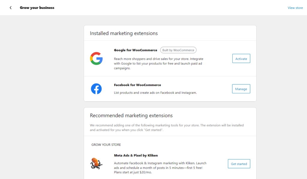 Install Marketing Extensions - WooCommerce