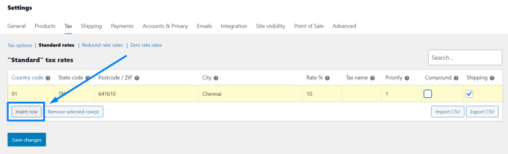 create tax rates - WooCommerce