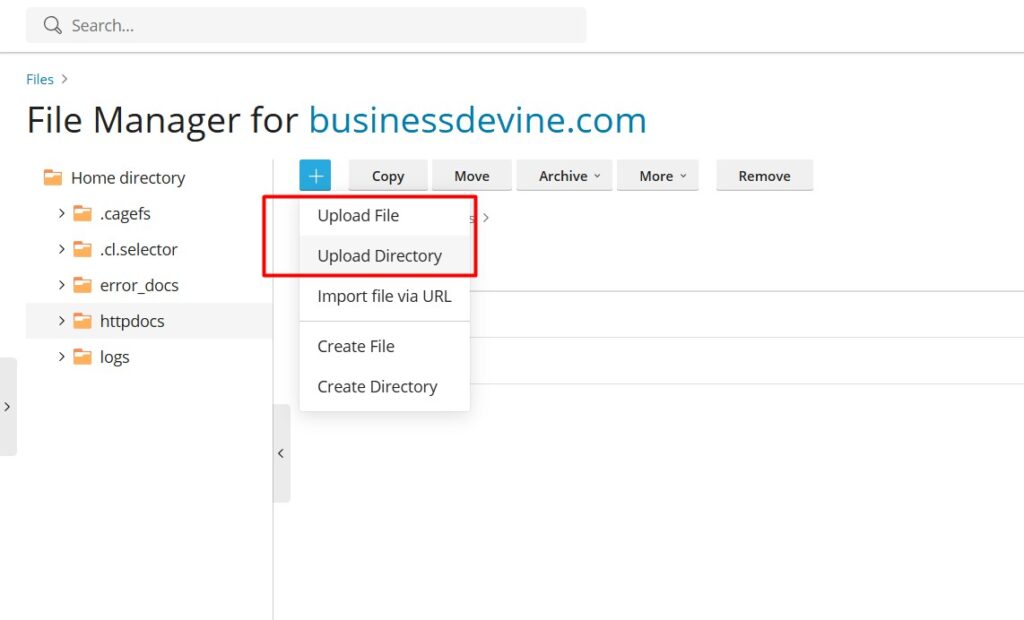 Upload Files in Plesk