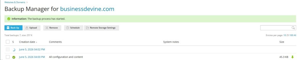 Backup process - Plesk