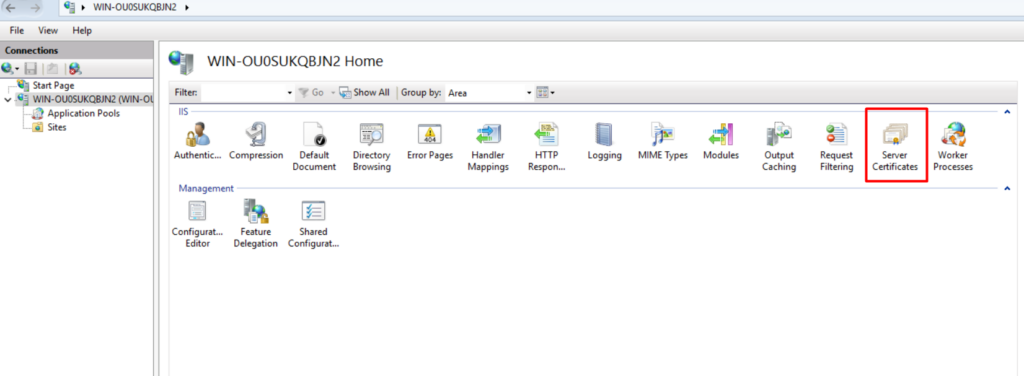 Choose Server Certificate from IIS
