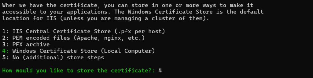 Choosing the certificate Store