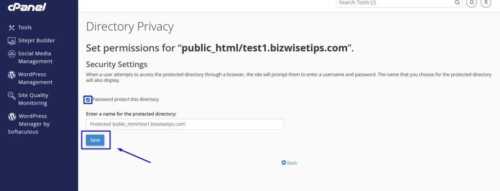 Enable Password Protect Directory