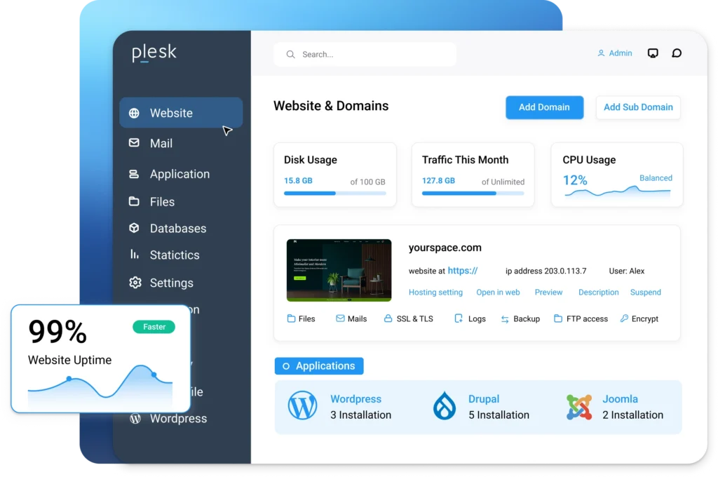 Management Interface for Plesk Hosting Plans