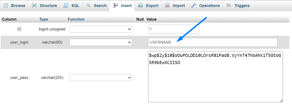 Username Change phpmyadmin