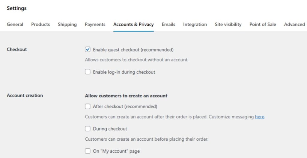 Account and Privacy WooCommerce