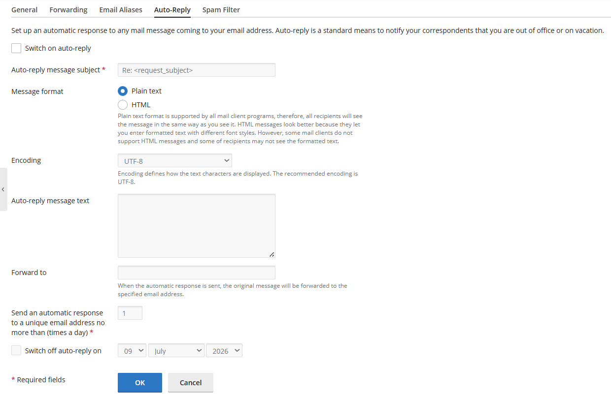 Auto-reply - Plesk