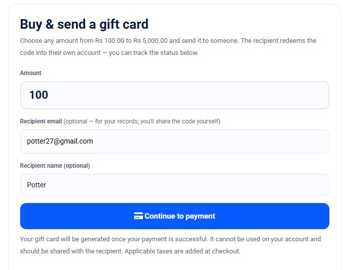 Buy and send gift card