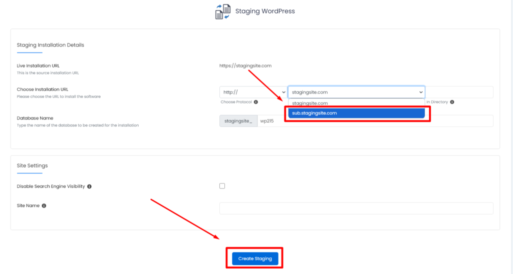 Create Staging Site WordPress